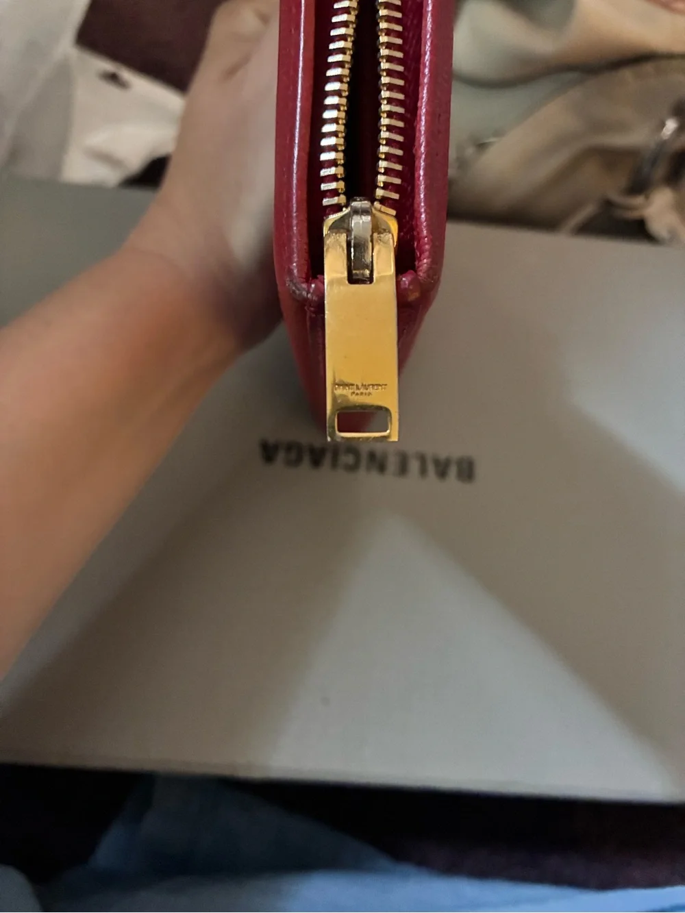 Saint Laurent Red Leather Zip Around Lainge Wallet with Gold Hardware - Picture 6 of 8